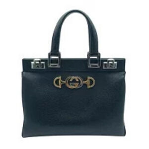 Gucci Zumi Top Handle Handbag Leather Silver Black Strap